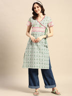 Sangria Pure Cotton Ethnic Motifs Printed Angrakha Kurta | Grocsy