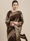 Saree Mall Brown Floral Linen Blend Banarasi Saree | Grocsy