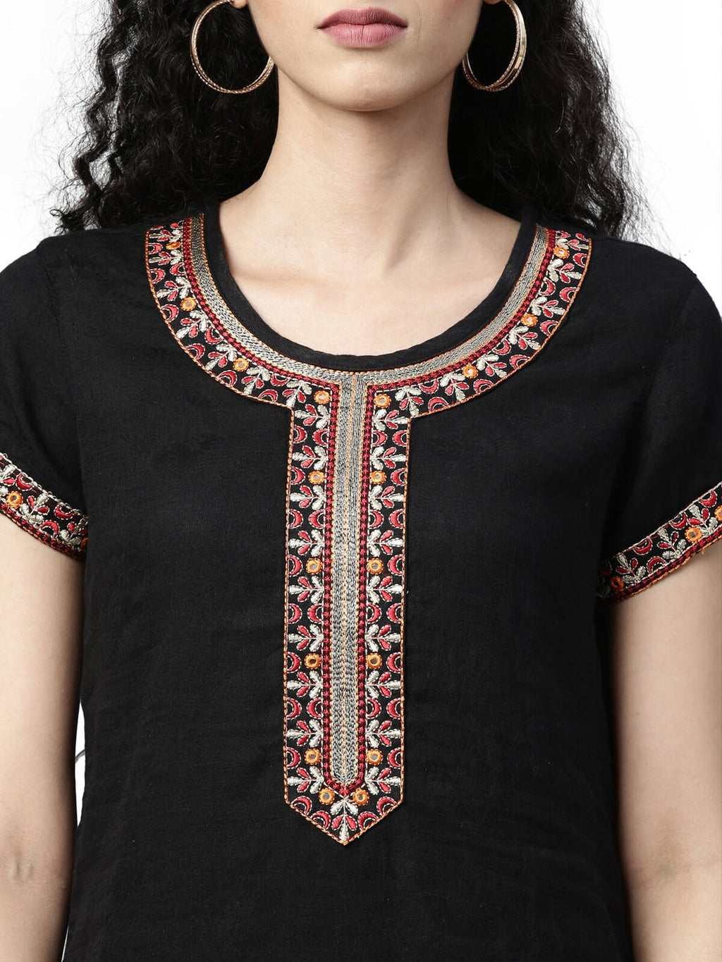 Souchii Black Embroidered Mirror Work Kurti | Grocsy
