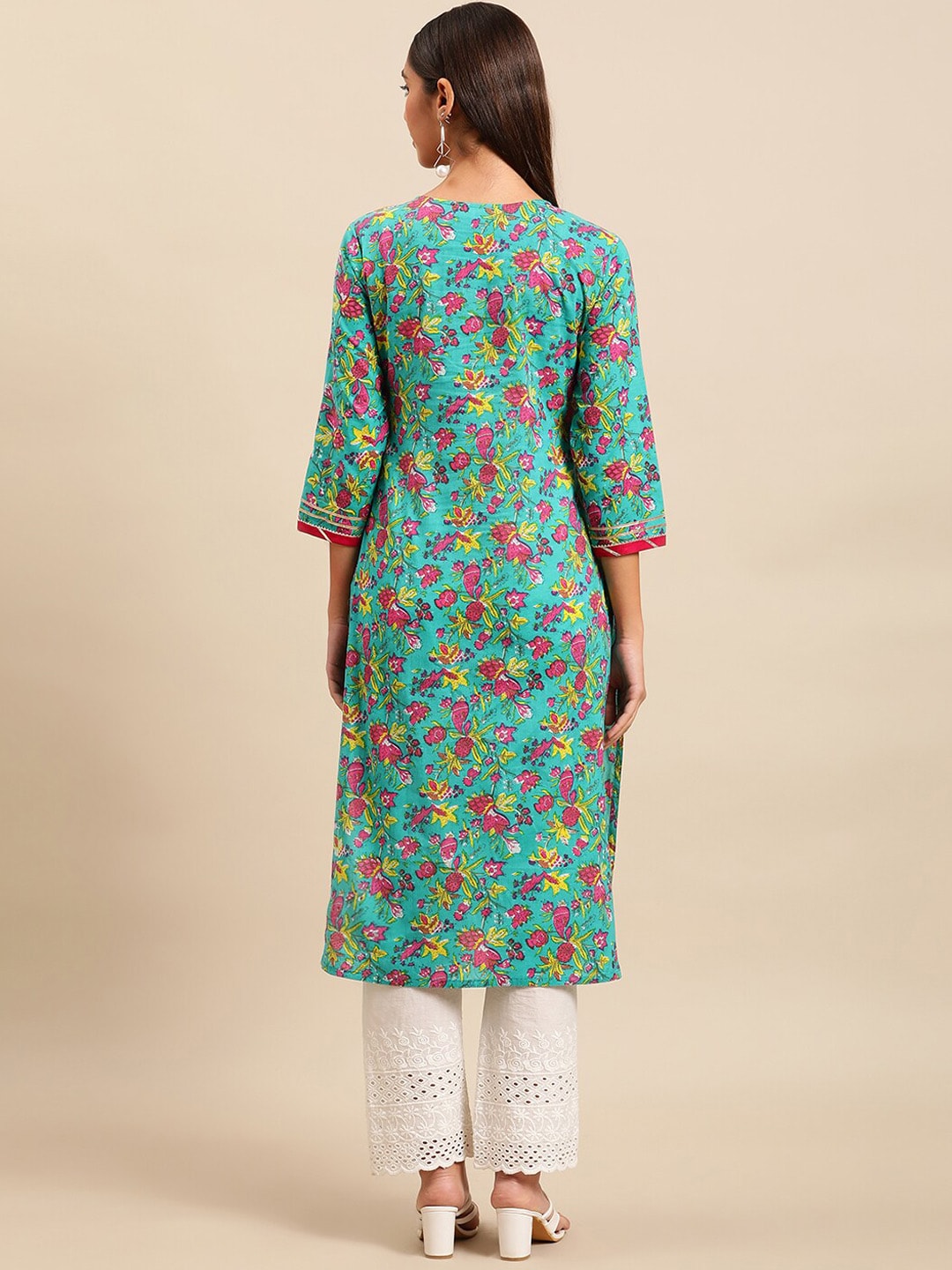 Sangria Women Floral Printed Gotta Patti Floral Kurta | Grocsy