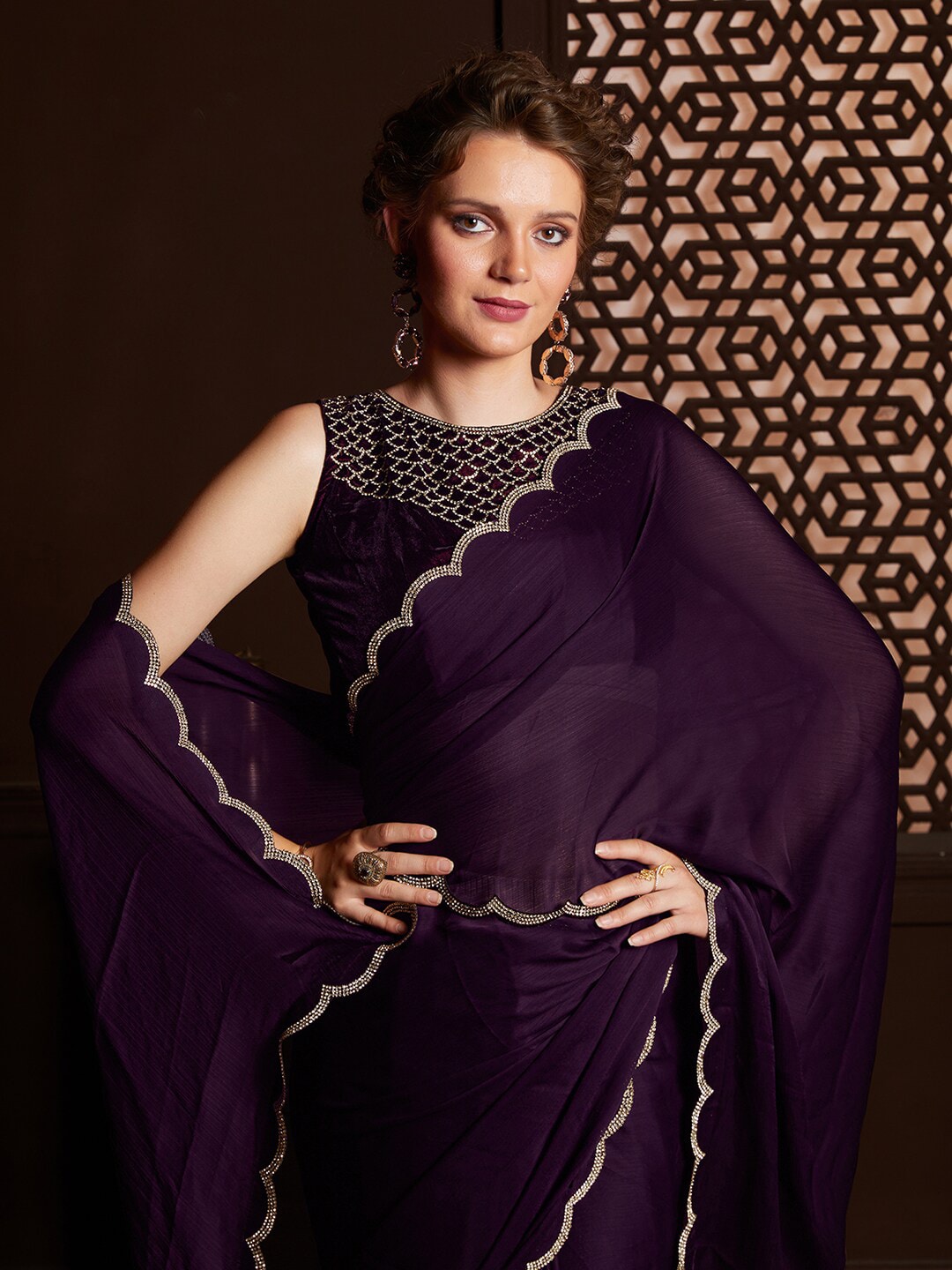 Saree Mall Embellished Border Pure Chiffon Sarees | Grocsy