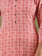 Indo Era Geometric Printed Mirror Work Straight Kurta | Grocsy