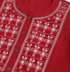 Red Rayon Yoke Embroidered A-line Top - Tarini | Grocsy