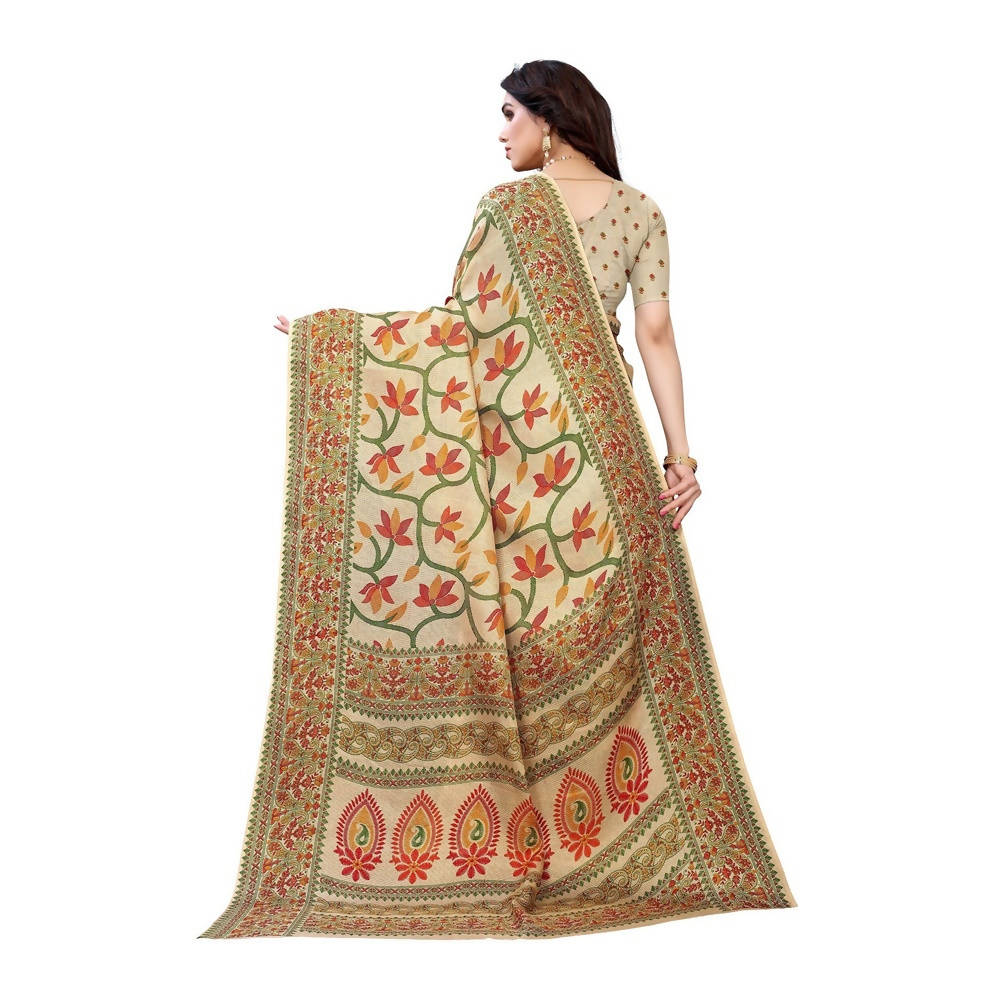 Vamika Printed Jute Silk Brown Saree (Rishika Chiku) | Grocsy