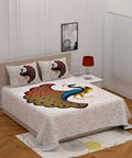 Vamika Printed Cotton Cream Bedsheet With Pillow Covers (PM Mor White) | Grocsy