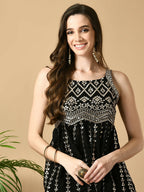 Myshka Women's Black Georgette Top With Skirt Party Sets | Grocsy