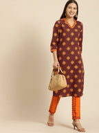 All About You Women Maroon Ethnic Motifs Printed Kurta with Printed Trousers | Grocsy
