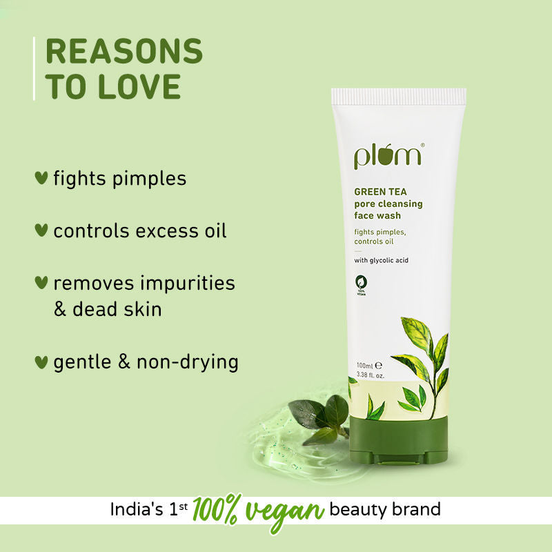 Plum Green Tea Pore Cleansing Face Wash With Glycolic Acid - Fights Acne & Oil For Clear Skin | Grocsy