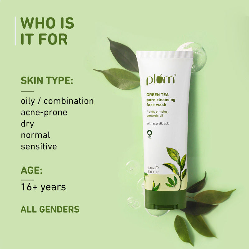 Plum Green Tea Pore Cleansing Face Wash With Glycolic Acid - Fights Acne & Oil For Clear Skin | Grocsy
