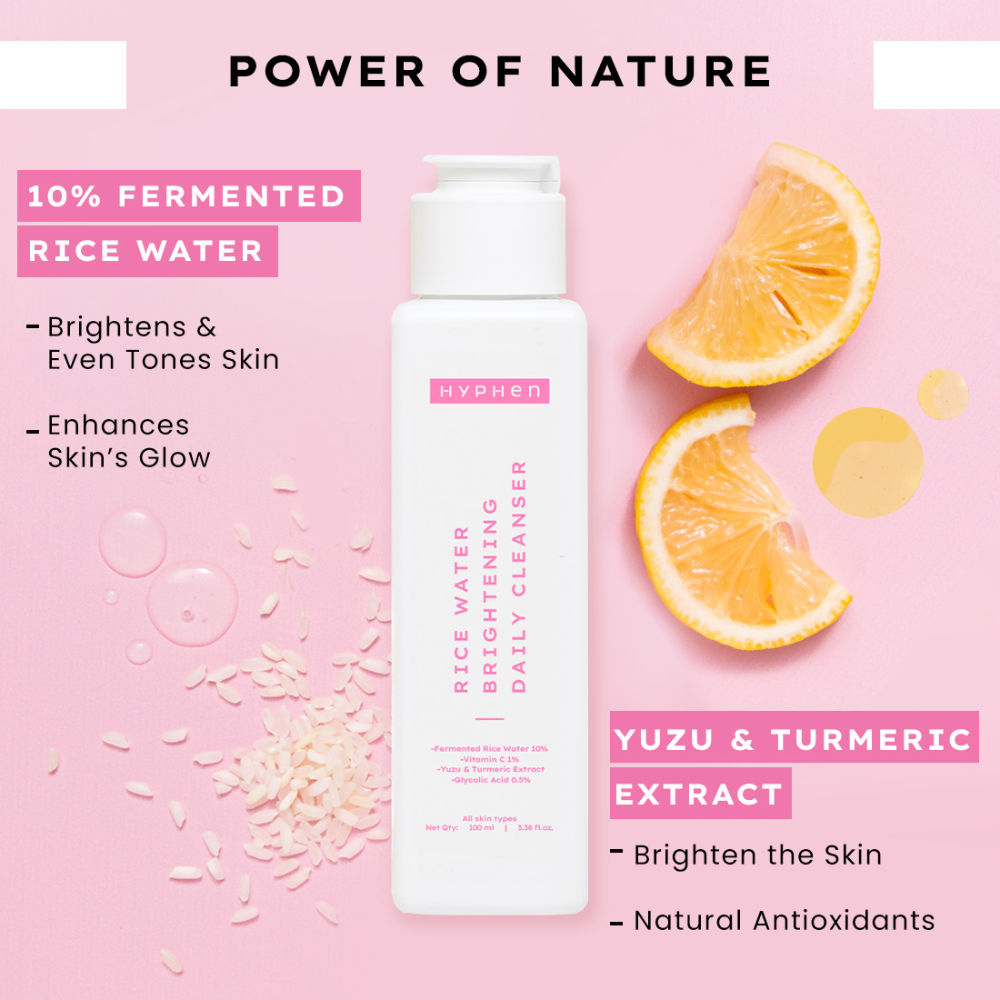 Hyphen By Kriti Sanon Rice Water Face Brightening Daily Cleanser, Reduce Pigmentation & Dark Spots, Brightens & Even Tones Skin, Moisturizes Skin | Grocsy