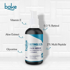 Bake 0.3% Retinol Beginner Friendly Face Serum With 2% Multi Peptide & Vitamin E | Grocsy
