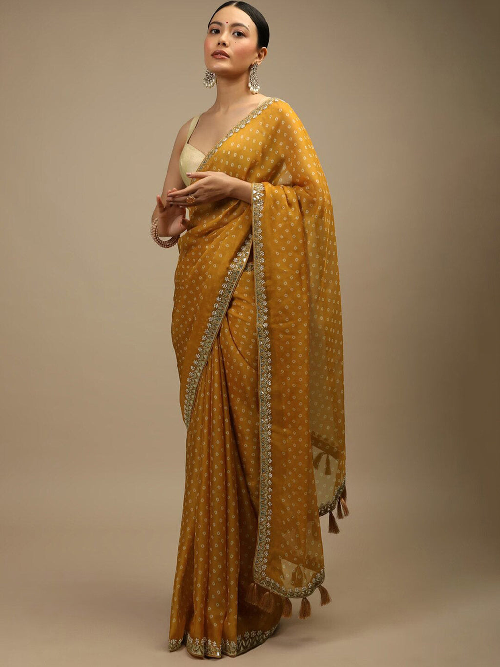 Sangria Bandhani Printed Beads and Stones Saree | Grocsy