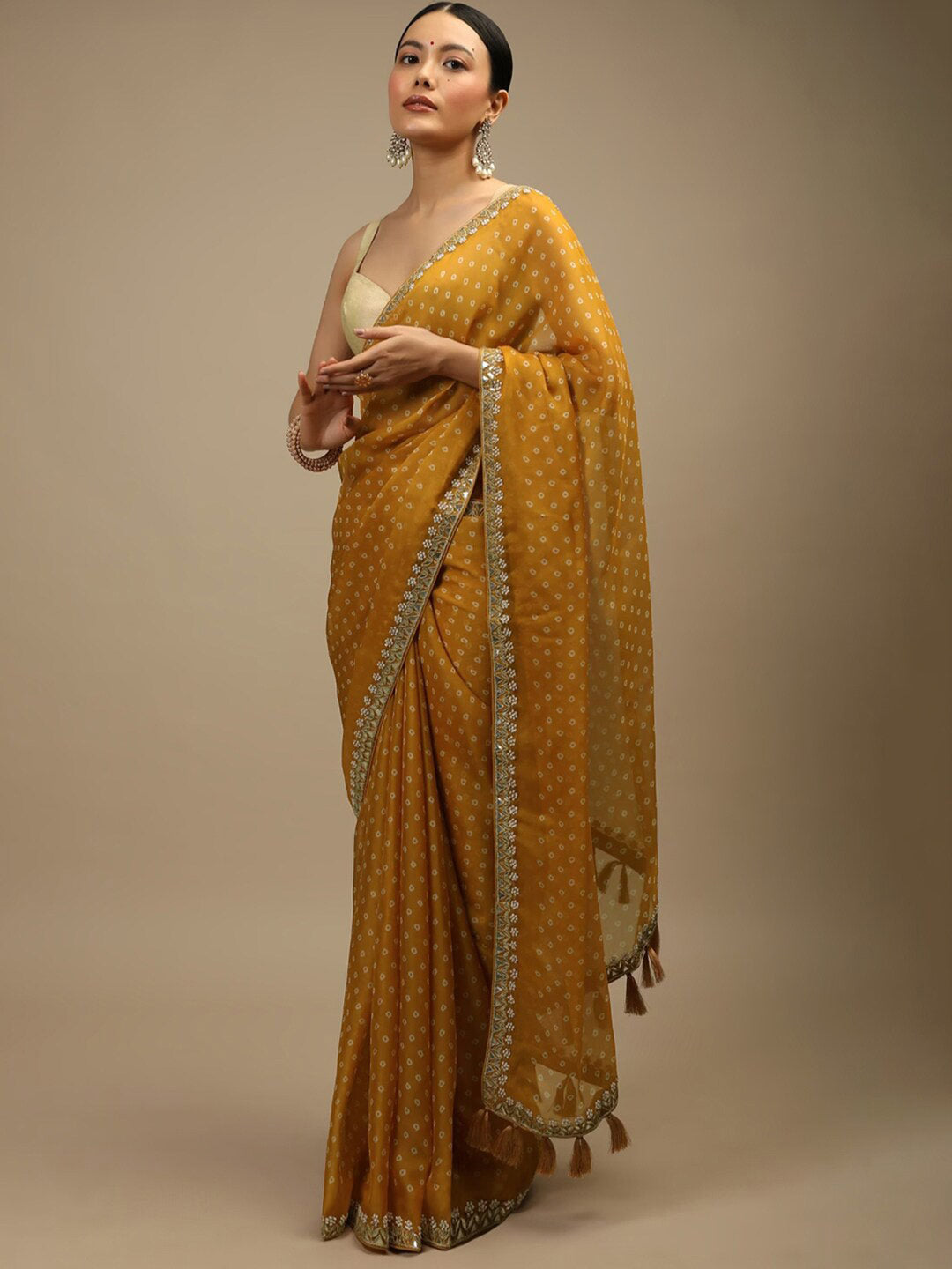 Sangria Bandhani Printed Beads and Stones Saree | Grocsy