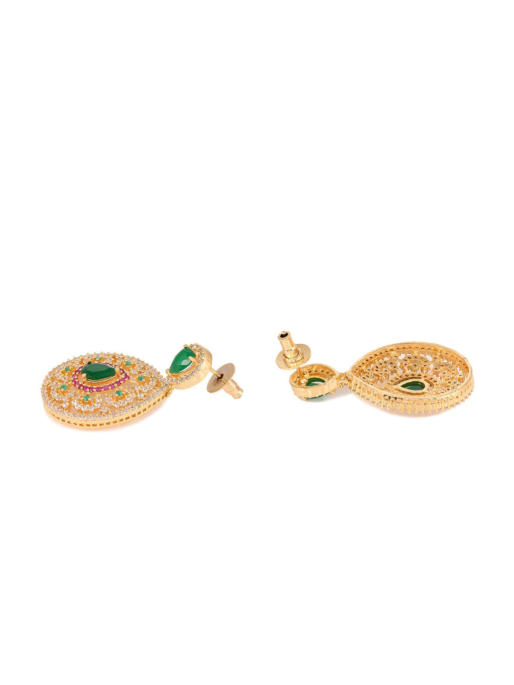 Saraf RS Jewellery Women Gold-Polished Multi Coloured AD Studded Pearl Mala & Earrings Set | Grocsy