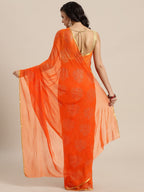 Saree Mall Orange & Golden Printed Saree | Grocsy