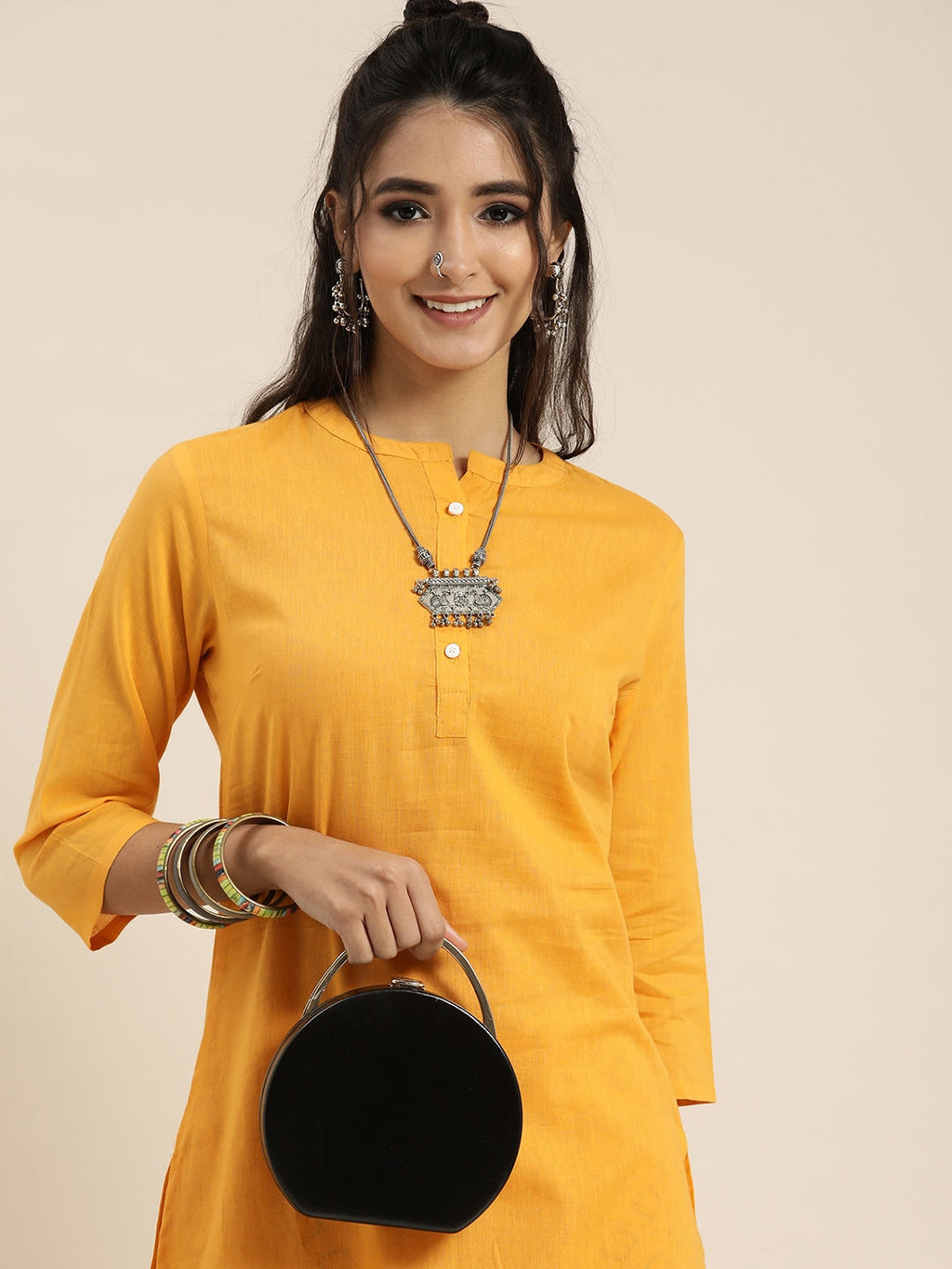 Sangria Women Yellow & Black Pure Cotton Kurta with Salwar | Grocsy