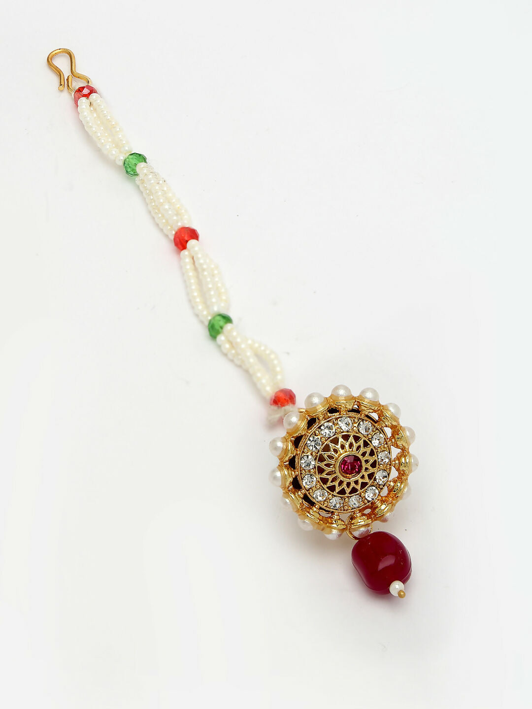 NVR Women's Gold-Polished CZ Stone-Studded Borla Maang Tikka | Grocsy