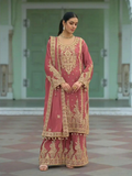 Anaita Coral Heavy Chinon Readymade Palazzo Suit with Heavy Embroidery Work | Grocsy