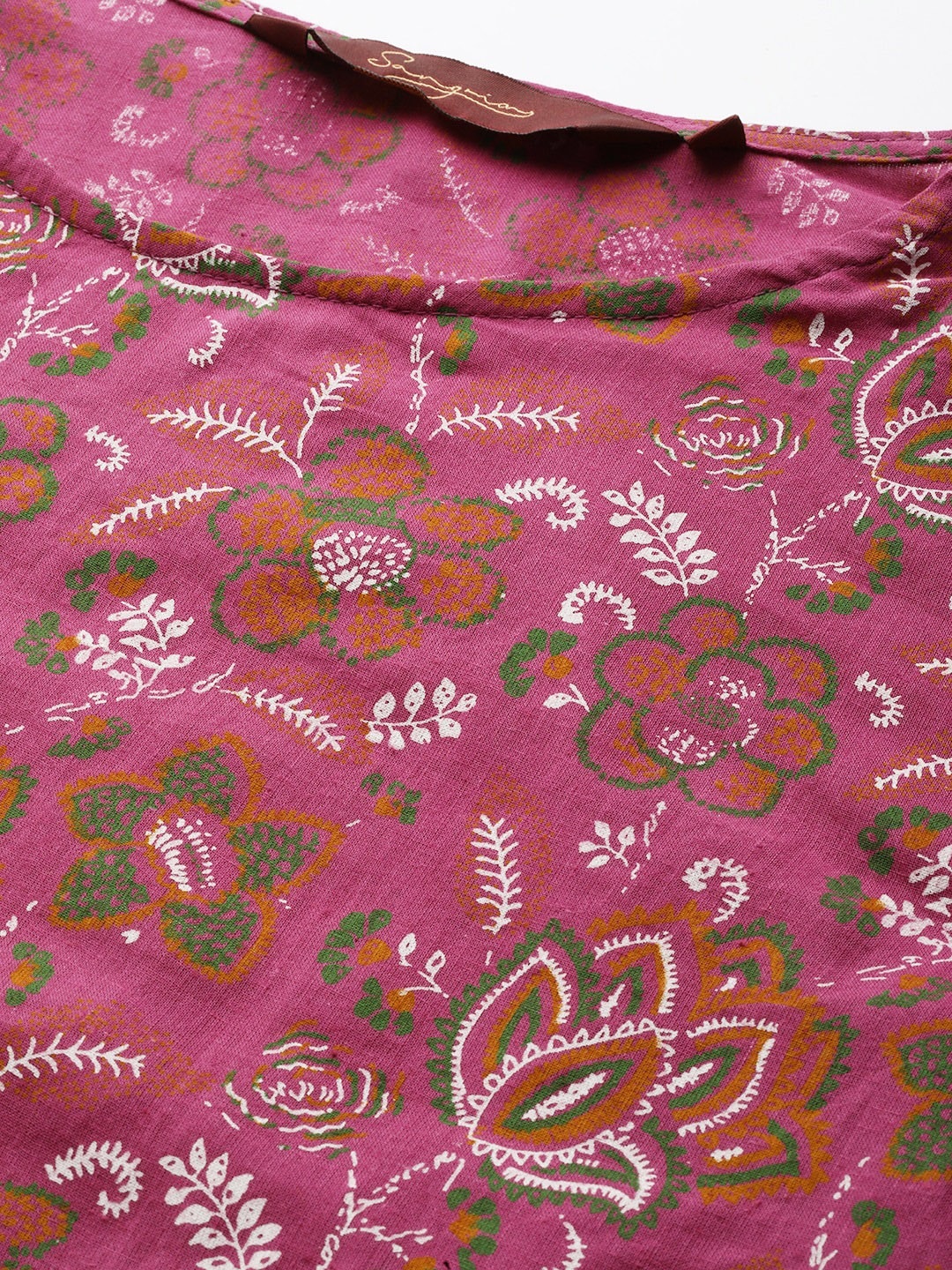 Sangria Women Purple Ethnic Motifs Printed Pure Cotton Kurta with Trousers | Grocsy