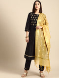 All About You Women Black Printed Regular Kurta with Trousers & With Dupatta | Grocsy