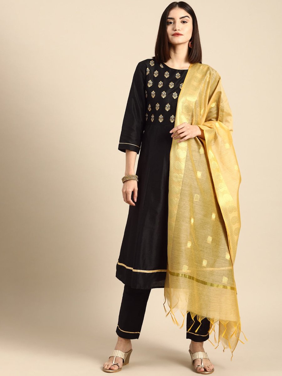 All About You Women Black Printed Regular Kurta with Trousers & With Dupatta | Grocsy