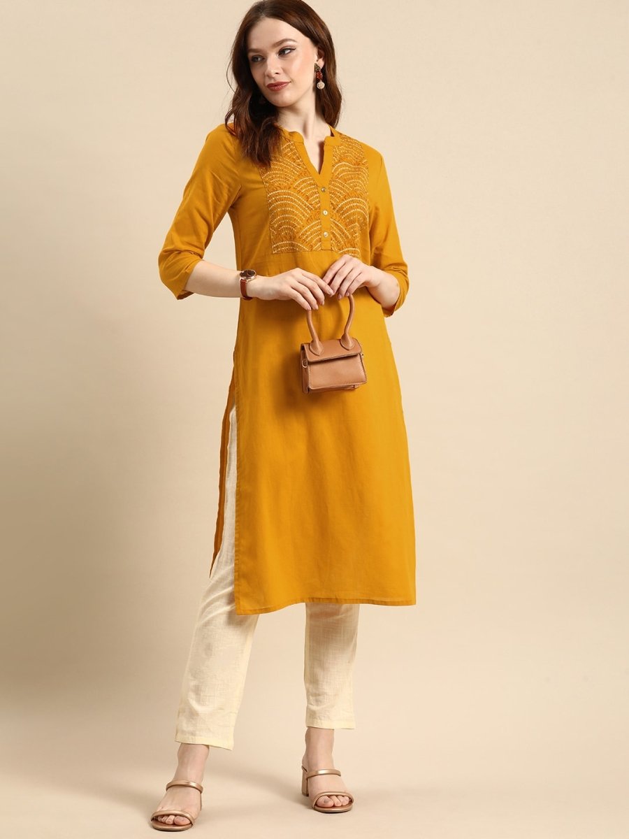 All About You Women Yellow Bandhani Yoke Design Pure Cotton Kurta | Grocsy