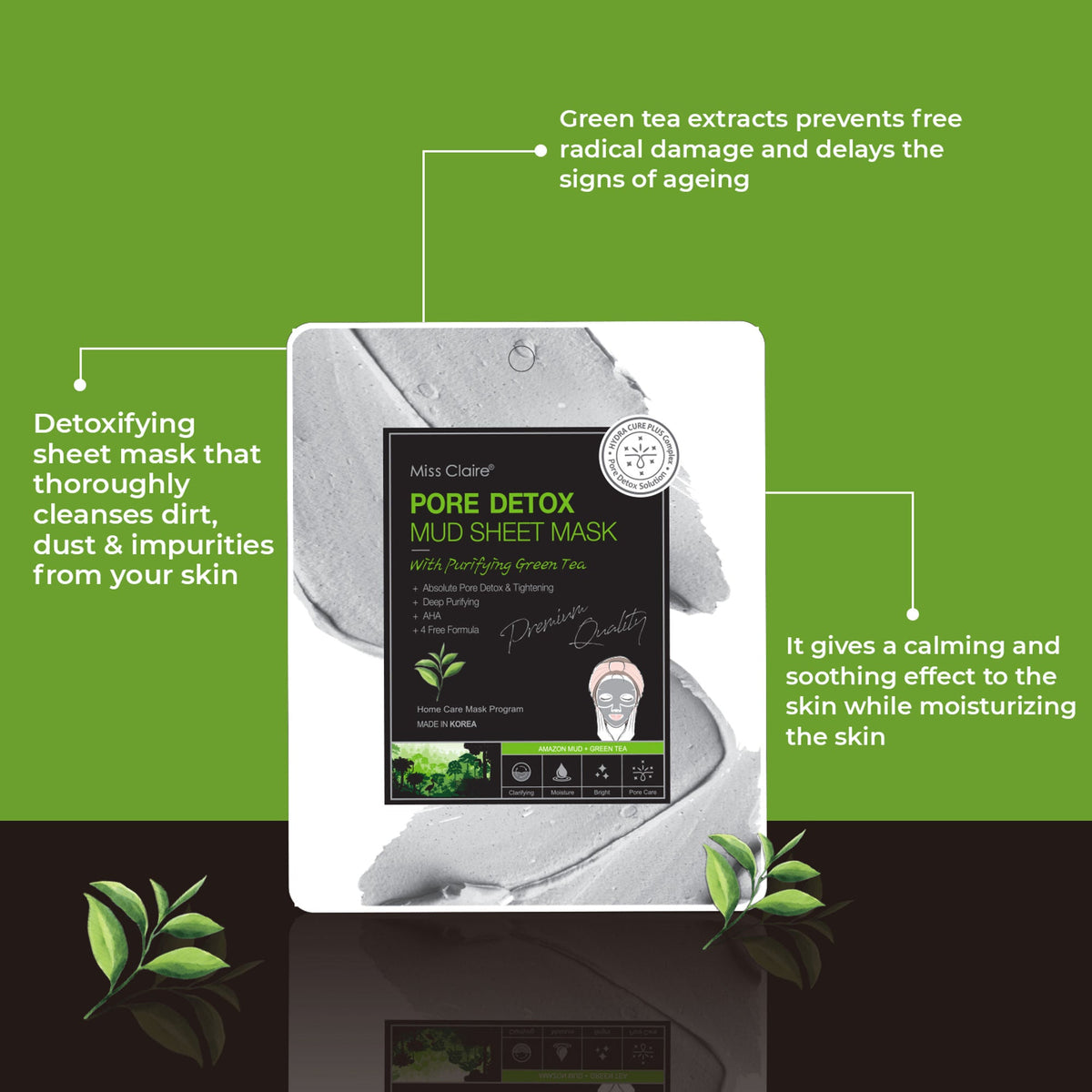 Miss Claire Pore Detox Mud Sheet Mask With Purifying Green Tea | Grocsy