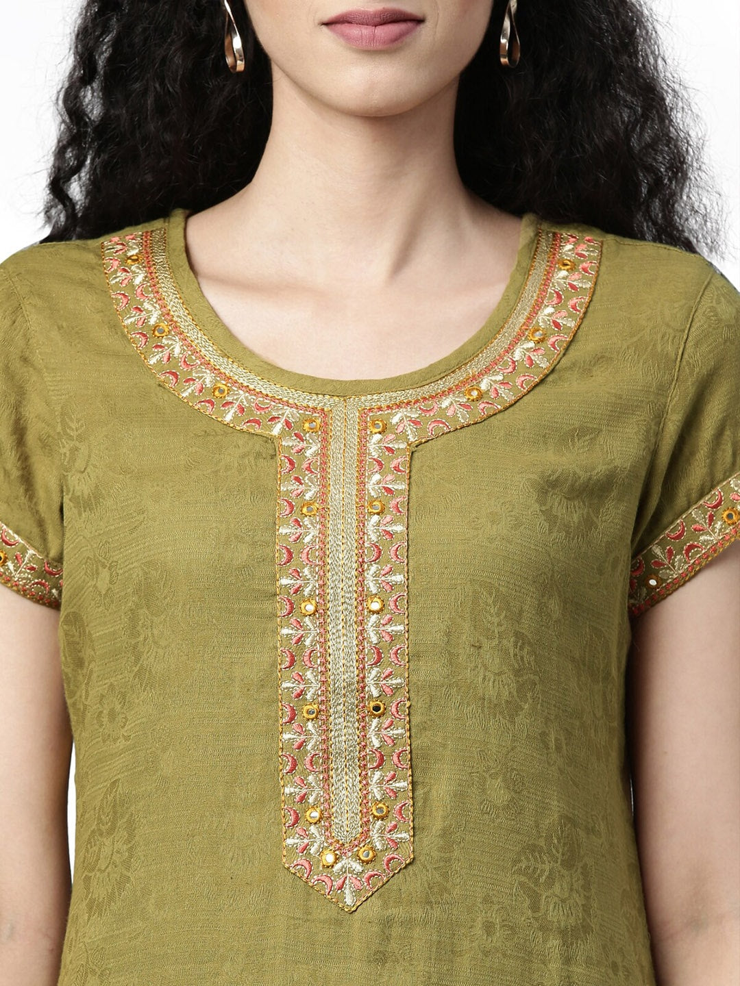 Souchii Olive Green Woven Design Kurta | Grocsy