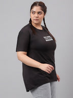 MKH Plus Size Typography Printed Drop Shoulder Sleeves Relaxed Fit Dri-FIT Sports T-Shirt | Grocsy