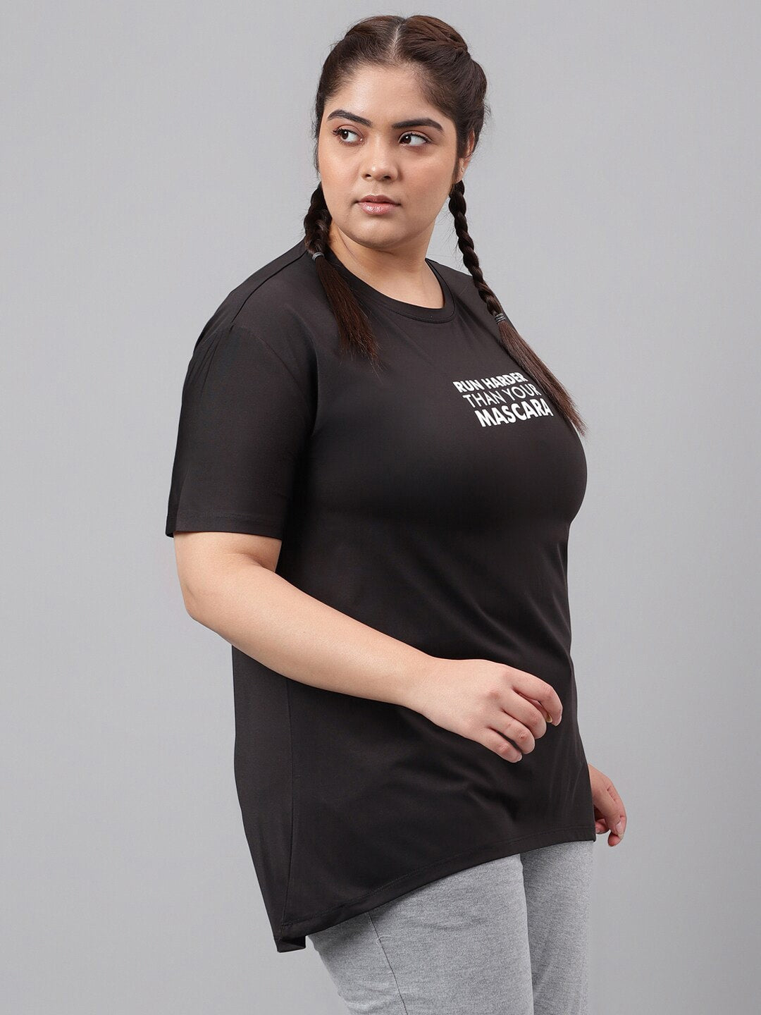 MKH Plus Size Typography Printed Drop Shoulder Sleeves Relaxed Fit Dri-FIT Sports T-Shirt | Grocsy