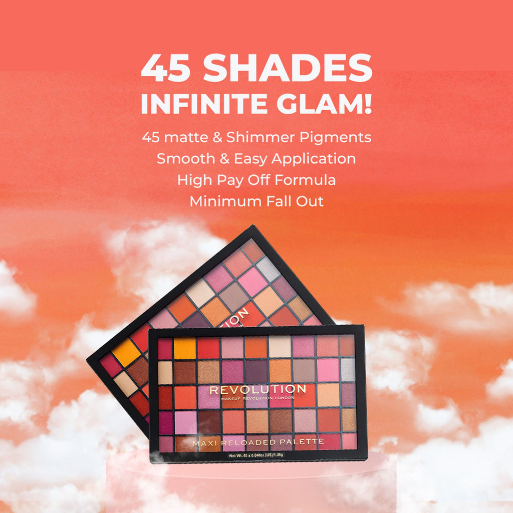 Makeup Revolution Maxi Reloaded Eyeshadow Palette - 45 Shades-Shimmer & Easy Blendable - Big Big Love | Grocsy