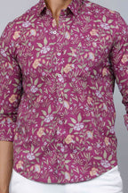 Miravan Men's Purple Comfort Foral Printed Casual Cotton Shirt | Grocsy