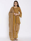 HERE&NOW Mustard Yellow Floral Printed A-Line Kurta with Dhoti Pants & With Dupatta | Grocsy