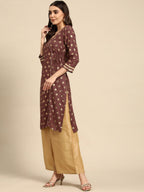 All About You Women Brown & Golden Ethnic Motifs Printed Gotta Patti Kurta | Grocsy