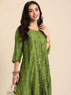 Sangria Women Dyed Regular Sequinned Kurta with Trousers | Grocsy