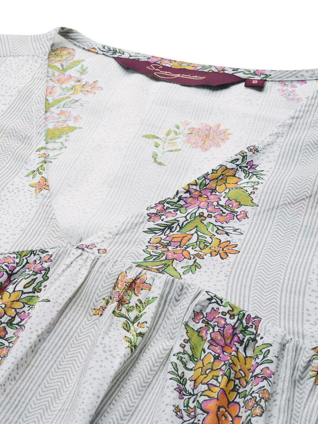 Sangria Floral Print Pleated Empire Kurta | Grocsy