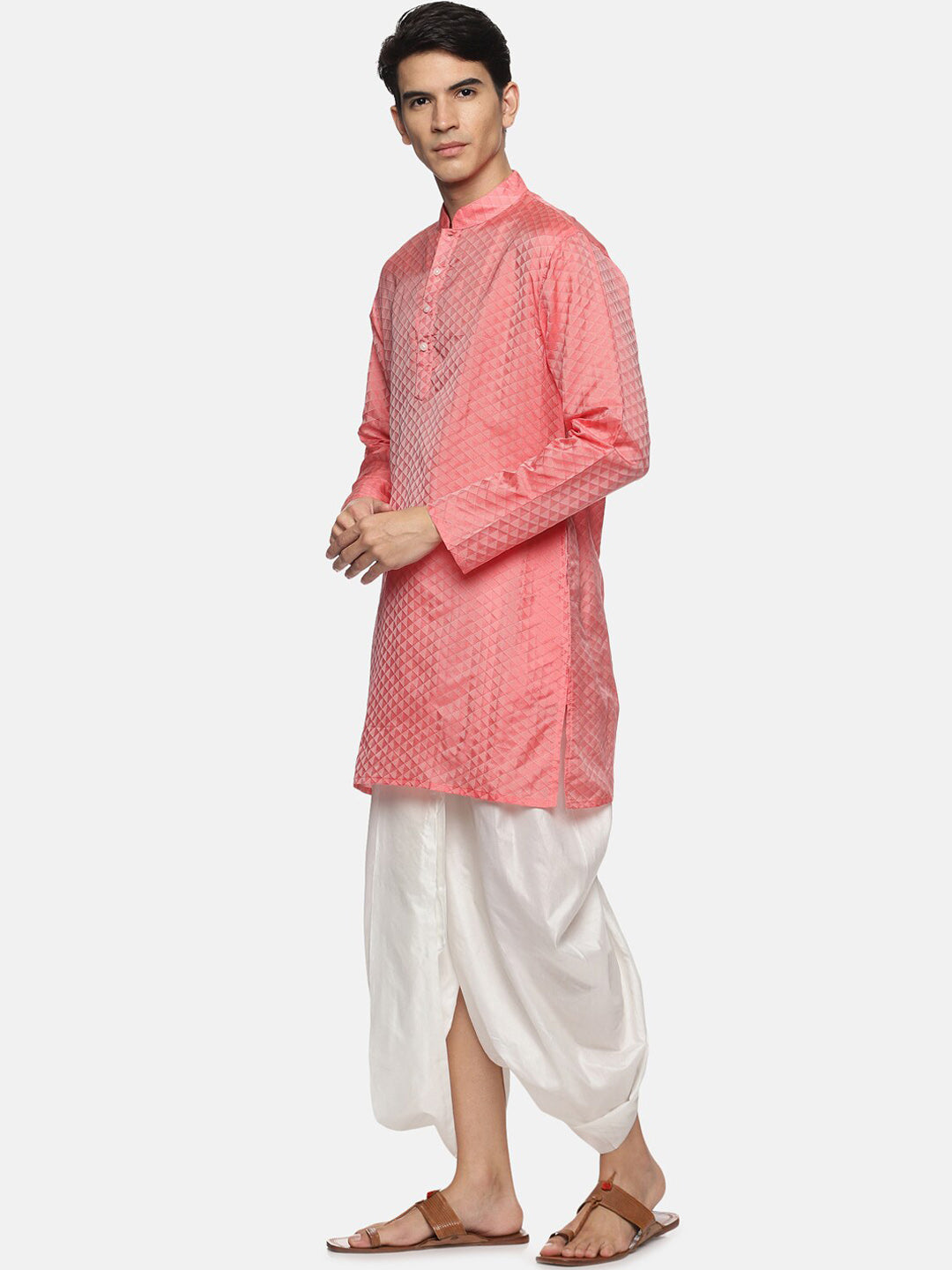 Sethukrishna Mens Red Striped Kurta with Dhoti Pants | Grocsy