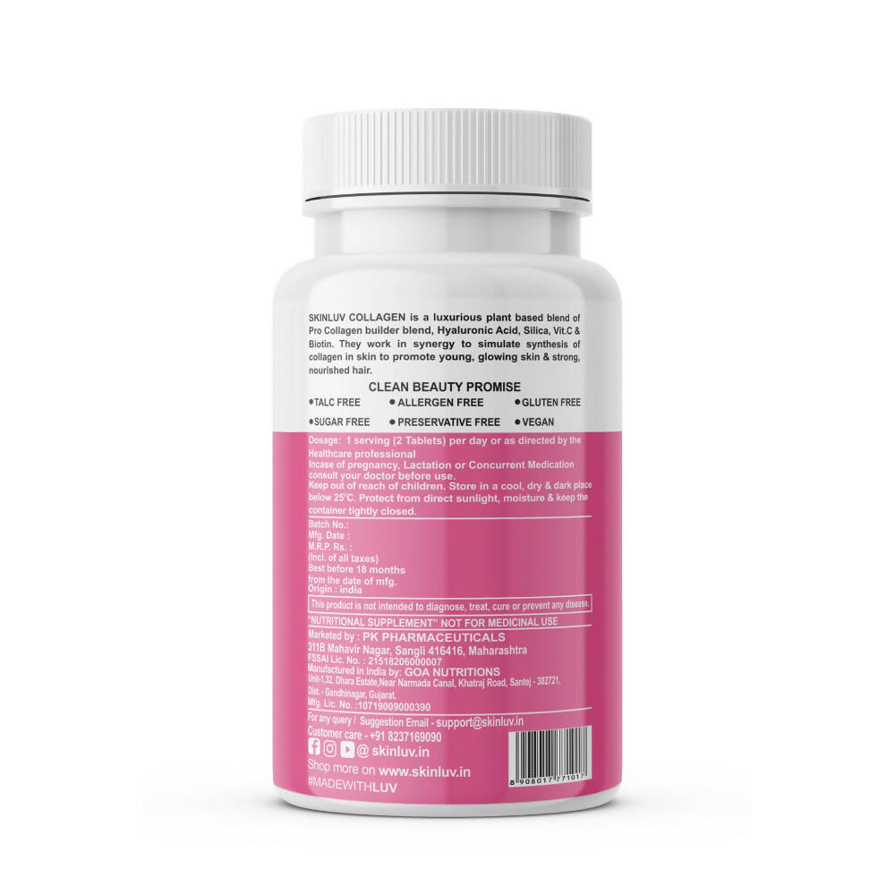 SkinLuv Plant Based Vegan Collagen Builder Sugar Free Veg Tablets | Grocsy