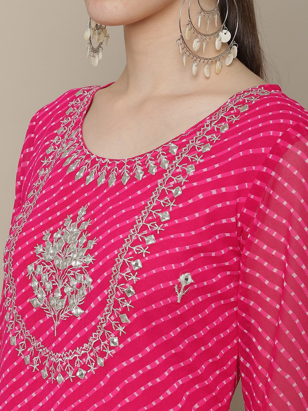 Sangria Women Pink Floral Embroidered Georgette Straight Kurta | Grocsy