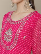 Sangria Women Pink Floral Embroidered Georgette Straight Kurta | Grocsy