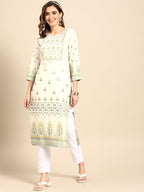 Sangria Women Green Floral Yoke Design Kurta | Grocsy