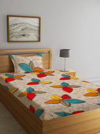 Home Sizzler Cream-Coloured & Red Floral 144 TC Bedsheet with Pillow Covers | Grocsy