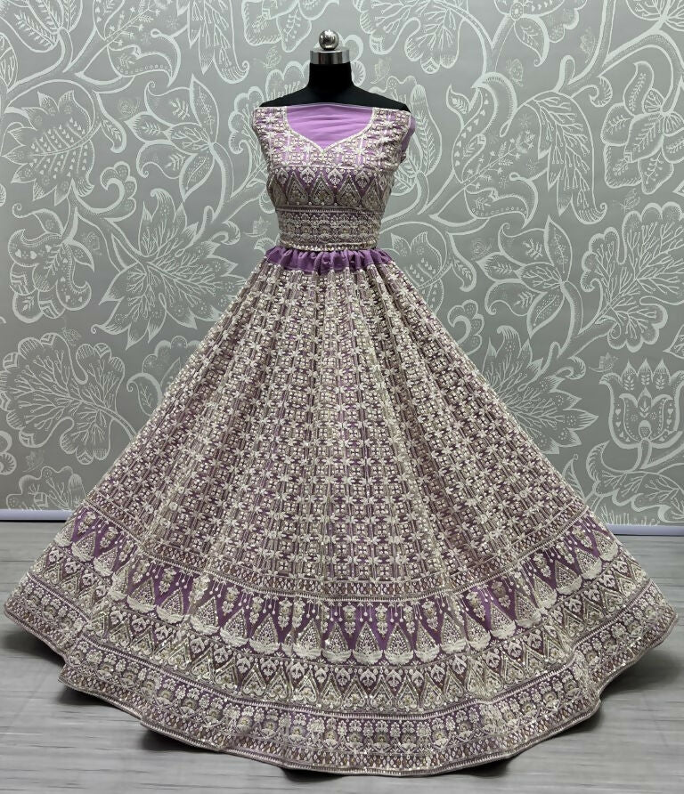 Jyoti Fashion Women's Violet Bridal Net Fancy Sequins with Multi Thread Embroidered Wedding Lehenga Choli | Grocsy
