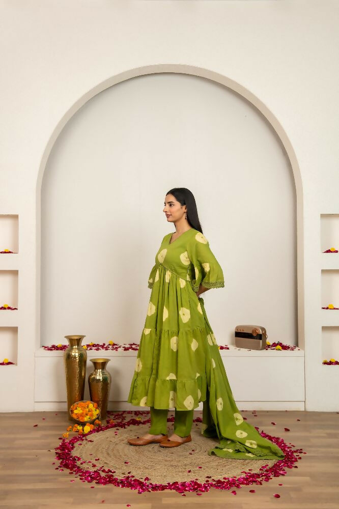 Joban Fashion Green Tie & Dye Cotton Suit Set | Grocsy