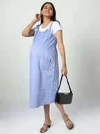 Manet Half Sleeves Solid Maternity Dress With Concealed Zipper Nursing Access - Blue | Grocsy
