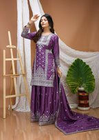 Teeya Creation Lavender Color Natural Crepe Silk Wedding Wear Trending Salwar Suit | Grocsy