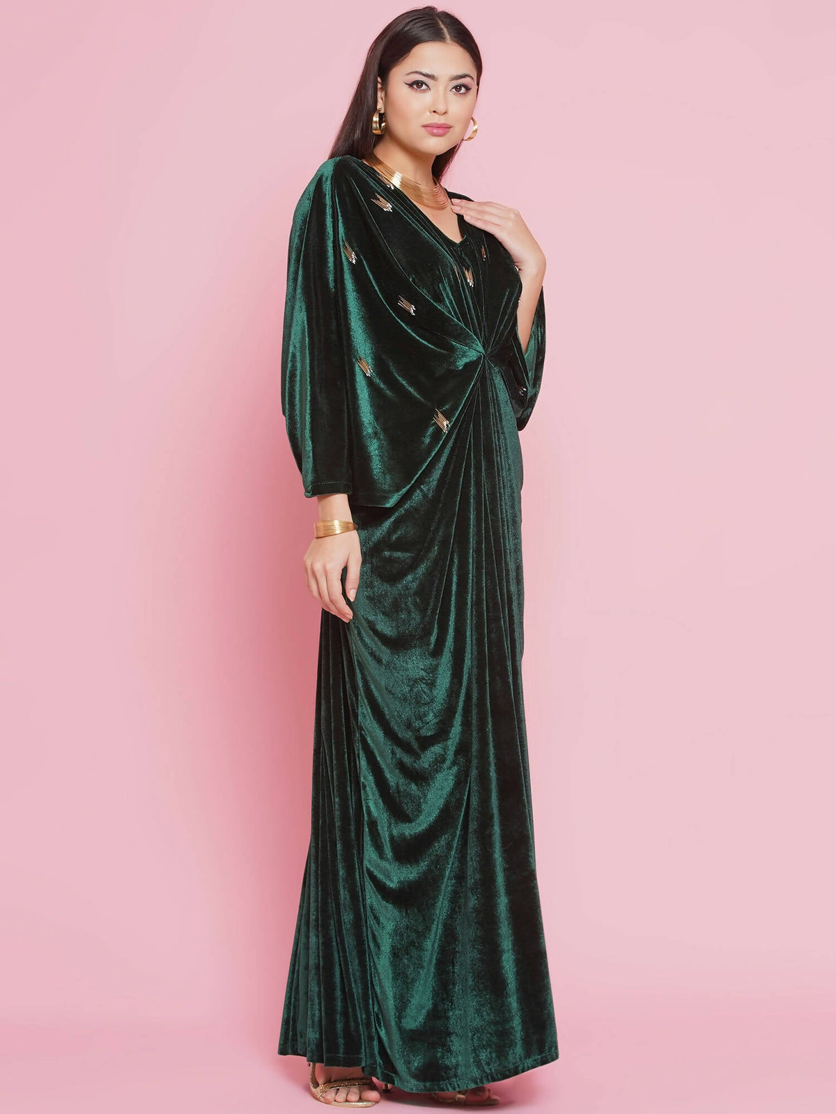 Women Republic Green Velvet Hand Embellished Gown | Grocsy