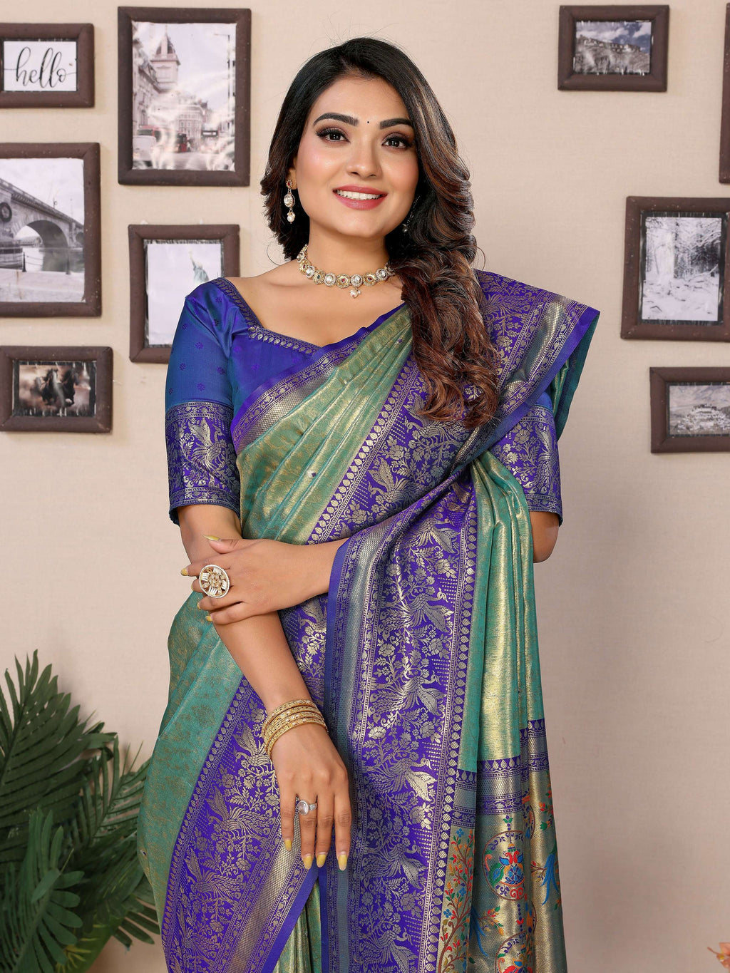 Aastha Fashion Green Tissue Silk Weaving Saree | Grocsy