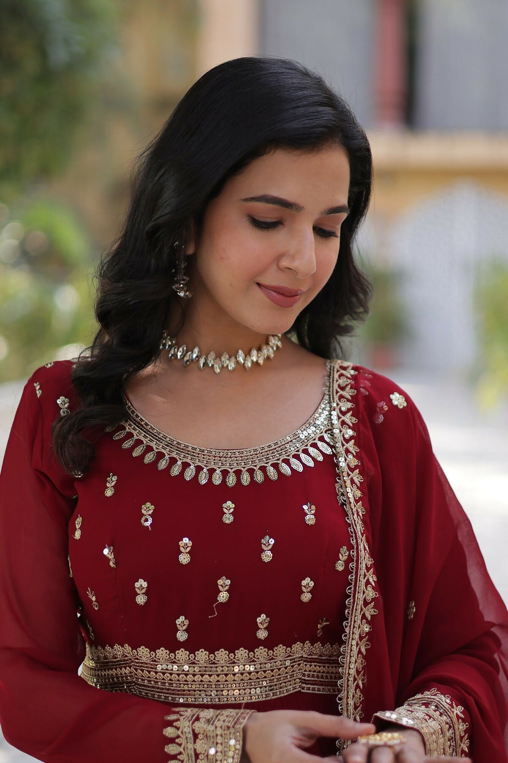 Joban Fashion Maroon Georgette Sequence Embroidery Work Kurta Set | Grocsy