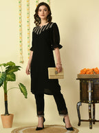 Myshka Women's Black Georgette Kurta With Trousers Party Sets | Grocsy